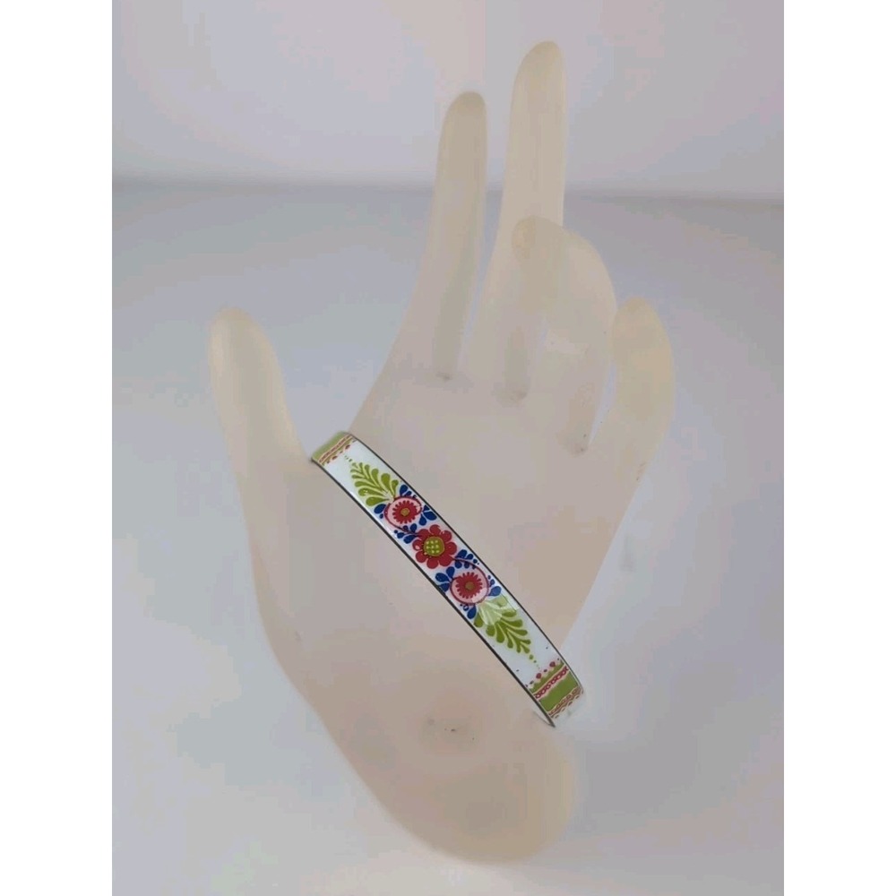 Enameled Bangle Bracelet Boho Hippy Chic Danish Design Flower Motif Vintage Vint